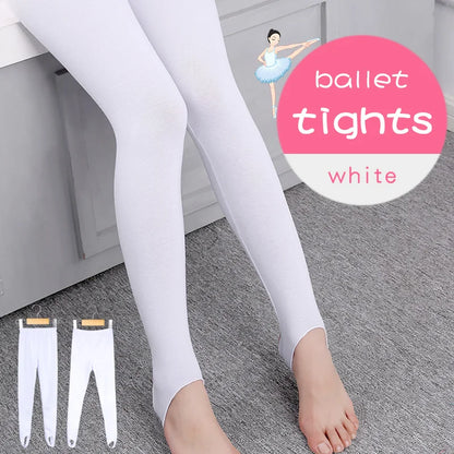 Girls Women Dance 2 Pieces Ballet Tights White/Black Pantyhose Stirrup Pants