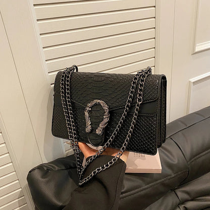 Chain Shoulder Bag for Women Snake Pattern Crossbody Small Square Bag