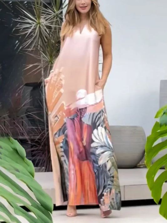 Bohemia Beach Maxi Dresses Women Sleeveless Loose Pockets