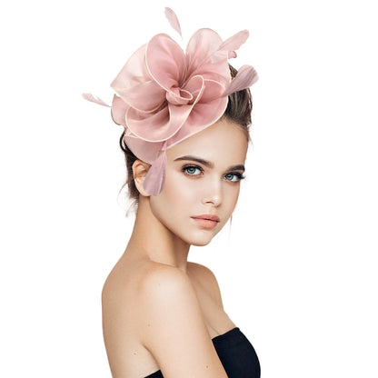 Feather Flower Hat Headpiece Cocktail Tea Party Hairpin Wedding Church