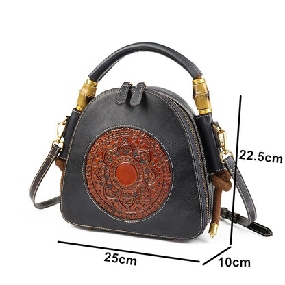 MOTAORA Luxury Handmade Embossed Women Crossbody Bag New Retro Genuine Leather Shell Bag