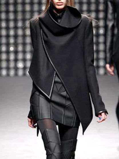 Women's Asymmetric High Neck Jacket Long Sleeves Casual Chic Coats For Office & Streetwear