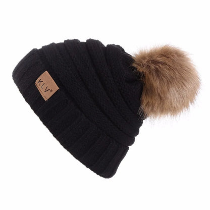 Cute Print Embroidery Beanies For Women Men Winter Wool Warm Fur Pompom