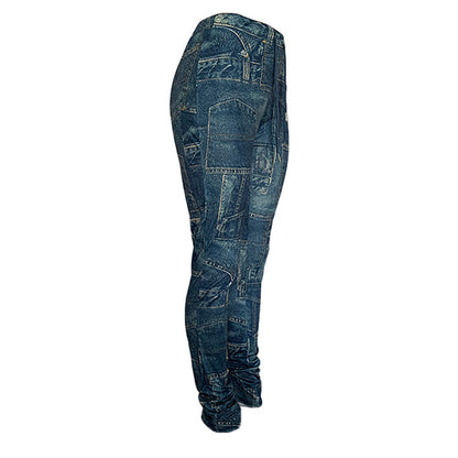 Cargo Casual Jeans Print Long Pocket Pant Wide Pants Women