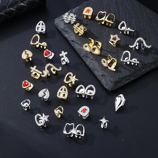 1PC Single Hip Hop Star Heart Pattern Teeth Grillz Removable Dental Grills Teeth Punk Teeth Caps