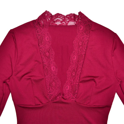 Lace Patchwork Tee Women Flare Sleeve Slim V-neck Tank Top Lady Streetwear Crop Top Shirt