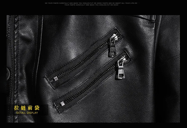 Hooded Leather Jacket Men's PU Leather Motorcycle Leather Coat