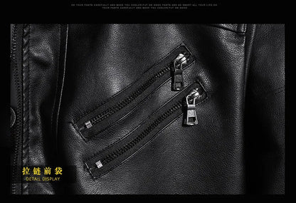 Hooded Leather Jacket Men's PU Leather Motorcycle Leather Coat