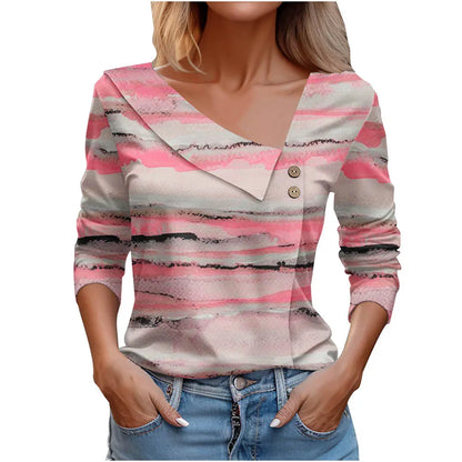 T Shirt For Women Fashion Long Sleeve Top White Floral Print Shirt