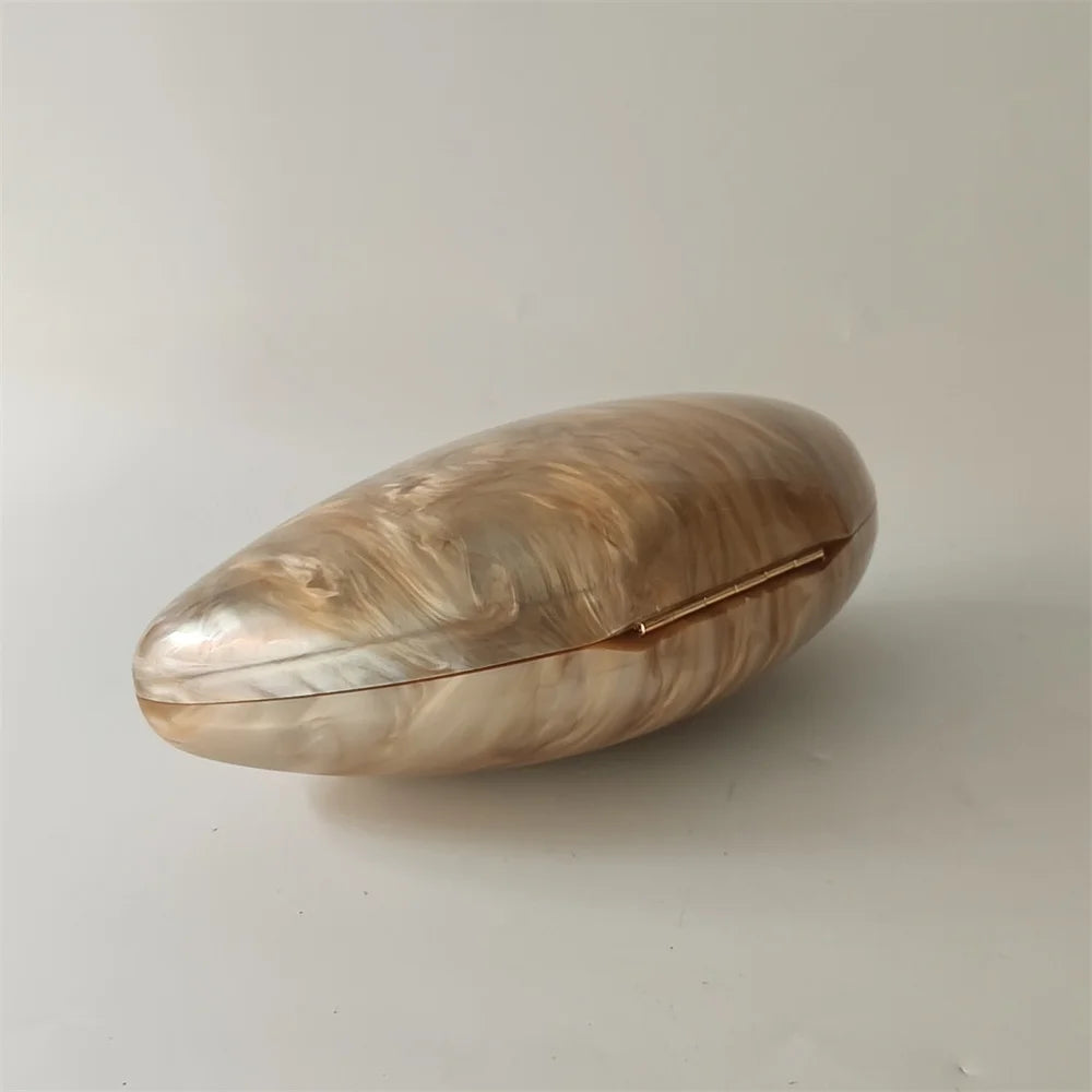 Shell Brand Pearl Brown Marble Acrylic Box Clutches Evening Bag Bridal Handbag