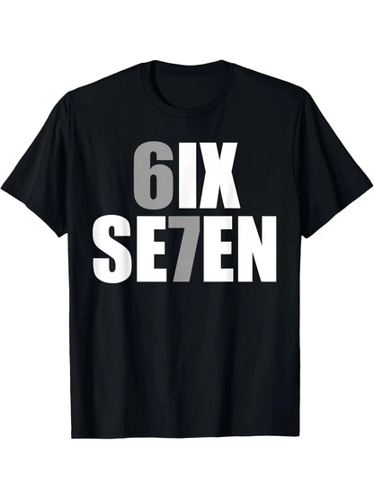 Fun Six Seven 6 7 Meme T-Shirt for Men Women Cotton Relaxed Fit Black Tee with White 617 Number Design Casual