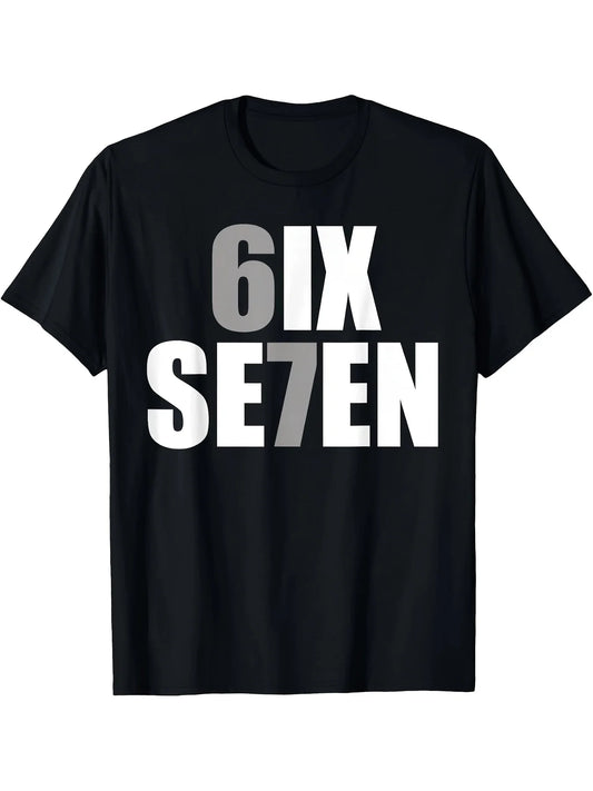 Fun Six Seven 6 7 Meme T-Shirt for Men Women Cotton Relaxed Fit Black Tee with White 617 Number Design Casual