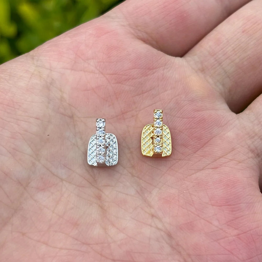 Single CZ Stone Vertical Bar Teeth Grillz 14K Gold Plated Cubic Zircon Tooth Caps