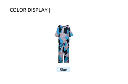 plus Size 2025 Women's Short Sleeve Pleated Suit Irregular Patterned Shirt Wide Leg Pants 2 Piece Fashion Sweatshirt Set