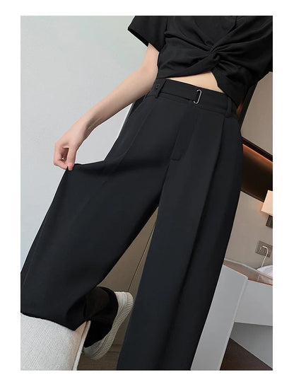 Women's Casual Pants Wide Leg Pants Solid Color High Waist Loose Trousers