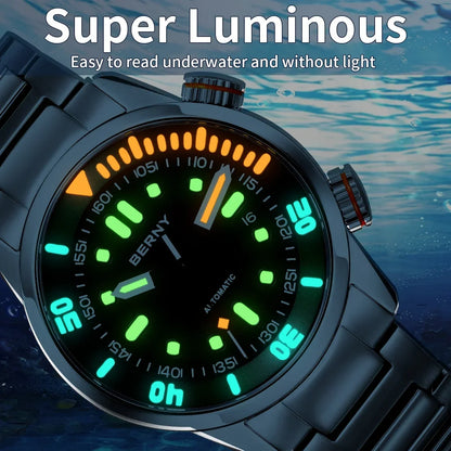 Automatic Dive Watch for Men Super Luminous Original Design 20 ATM Diver Wristwatch Sapphire