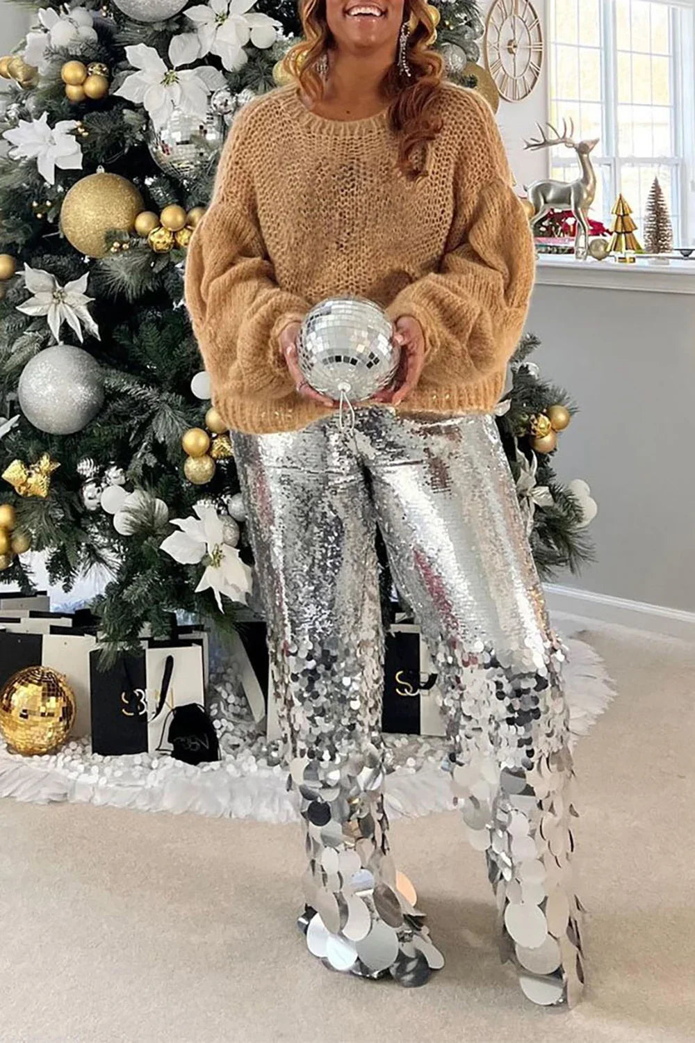 Plus Size Party Pant Silver Straight Leg Asymmetrical Sequin Pant High Waist Flare Pant Trousers Spring Silver / XL Silver / L Gold / 5XL Silver / XL-Silver / L-Gold / 5XL-Gold / 4XL-Gold / XL-Gold / L-Gold / XXXL-Gold / XXL-Silver / XXXL-Silver / XXL-Silver / 5XL-Silver / 4XL-