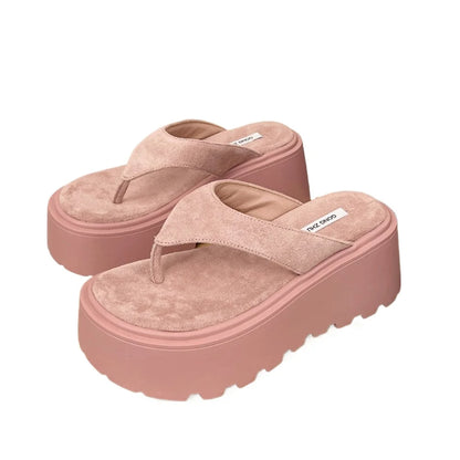 Thick Bottom Flip Flops Outdoor High Waist Seaside Beach Leisure Flip Flops Suede