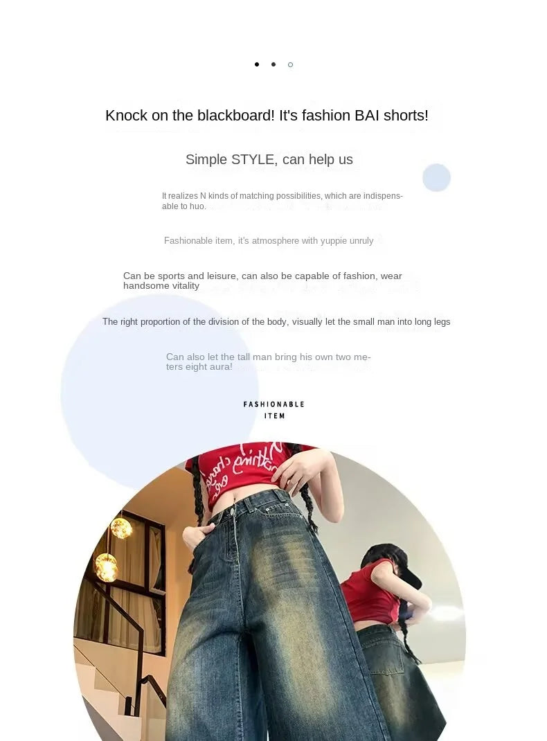 American Retro Old Seven-point Denim Shorts for Women Summer New High Waist Straight Wide-leg Casual Mid-leg Hot Pants Alo Skirt