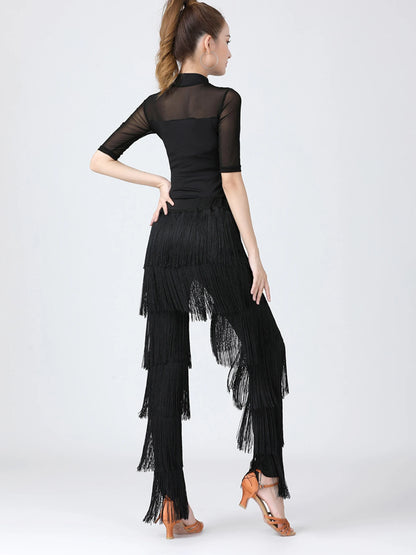 Fringed Trousers Multi-layer Solid Color Dance Trousers Tassels Plus Size