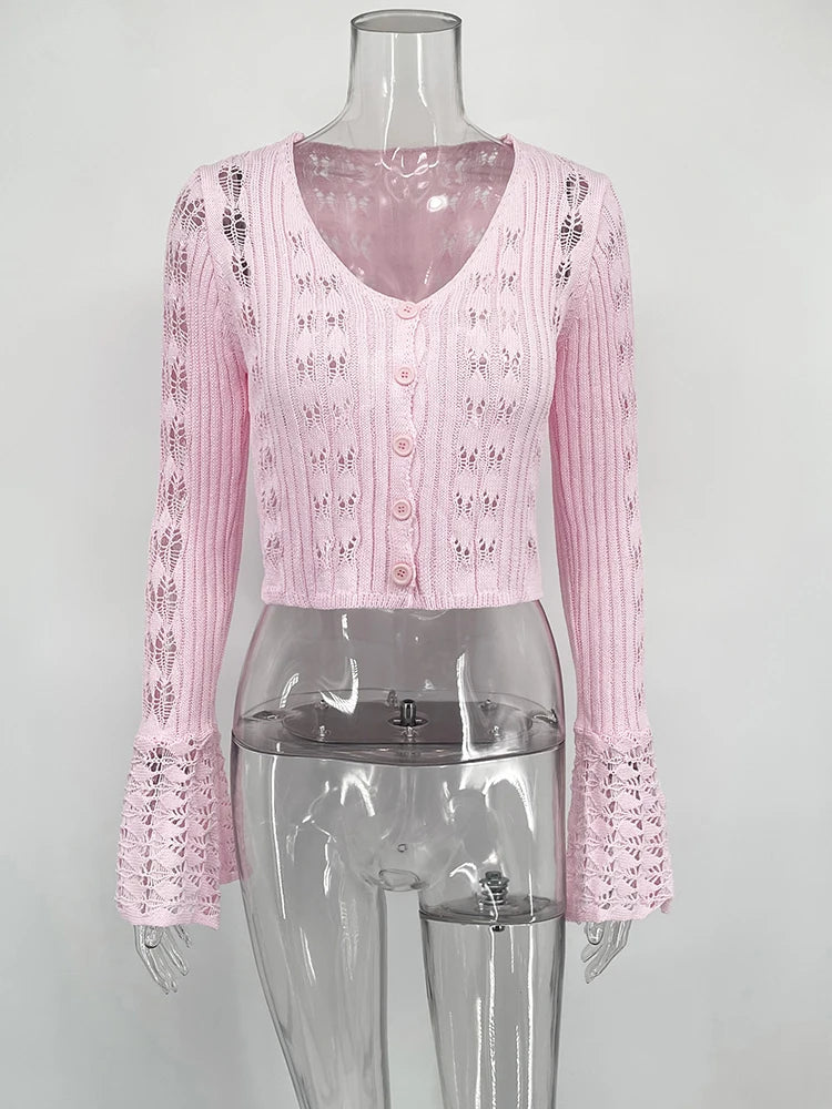 Hollow Knitted Cardigan Women's Solid Long Sleeve V Neck Short Sweater Top Female Crochet Yellow / S White / L White / M Yellow / S-White / L-White / M-White / S-Brown / L-Brown / M-Brown / S-Pink / L-Pink / M-Pink / S-Yellow / L-Yellow / M-Wine Red / L-Wine Red / M-Wine Red / S-Blue / L-Blue / M-Blue / S-