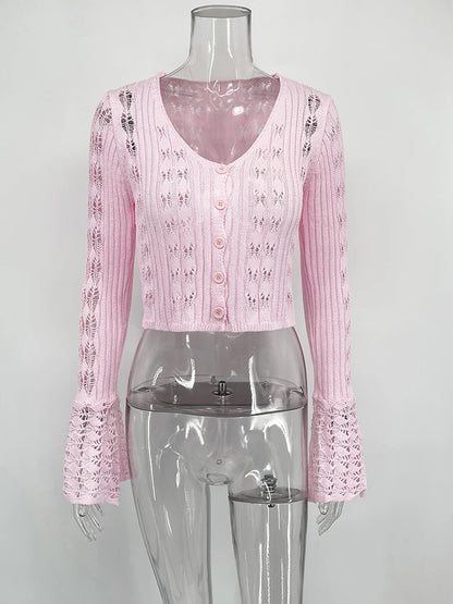 Hollow Knitted Cardigan Women's Solid Long Sleeve V Neck Short Sweater Top Female Crochet Yellow / S White / L White / M Yellow / S-White / L-White / M-White / S-Brown / L-Brown / M-Brown / S-Pink / L-Pink / M-Pink / S-Yellow / L-Yellow / M-Wine Red / L-Wine Red / M-Wine Red / S-Blue / L-Blue / M-Blue / S-