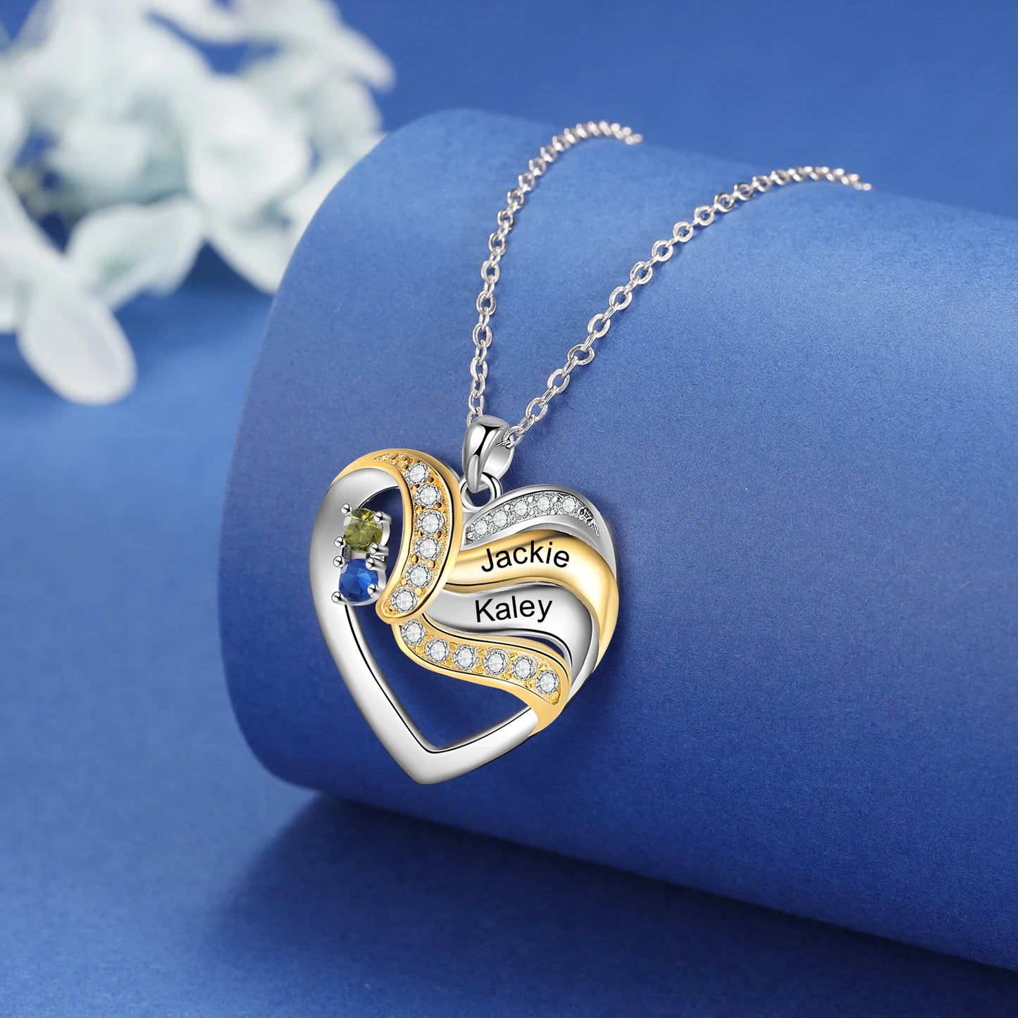 Personalized Love Heart Pendants Necklace 1-5 Kids Names Birthstone Mothers Day