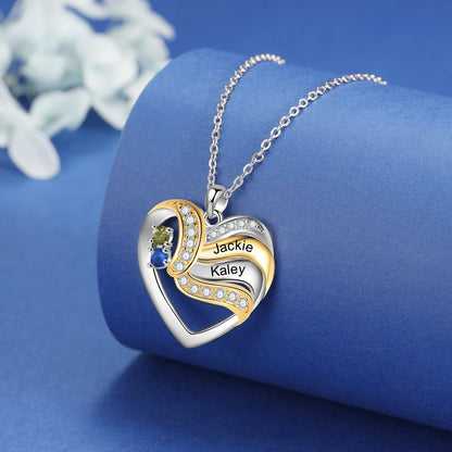 Personalized Love Heart Pendants Necklace 1-5 Kids Names Birthstone Mothers Day