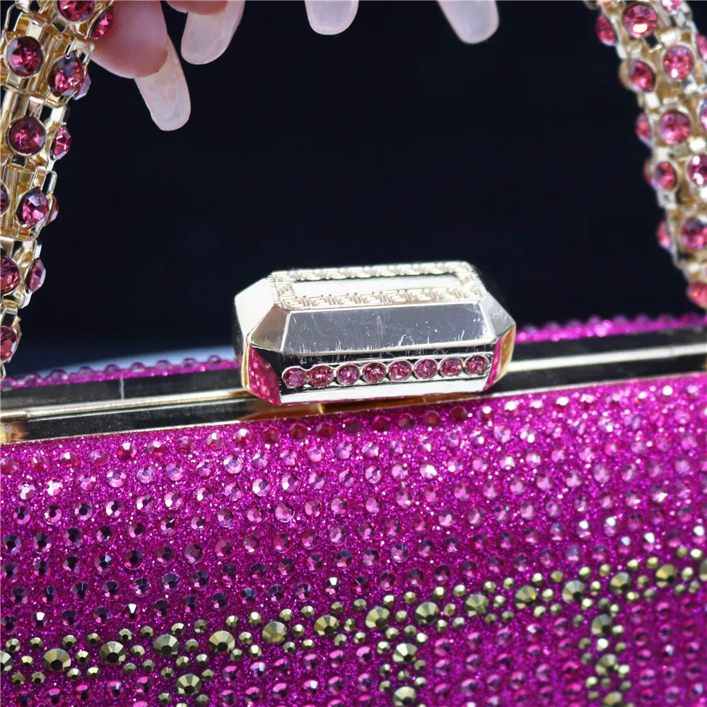 Exquisite Evening Bag With Diamond Design Fashion Handle Clutch Rhinestone Embellished Long Chain Bag