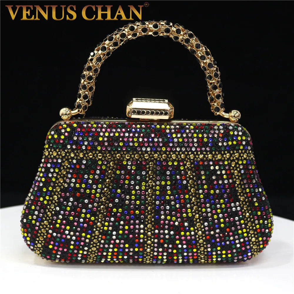 Exquisite Evening Bag With Diamond Design Fashion Handle Clutch Rhinestone Embellished Long Chain Bag
