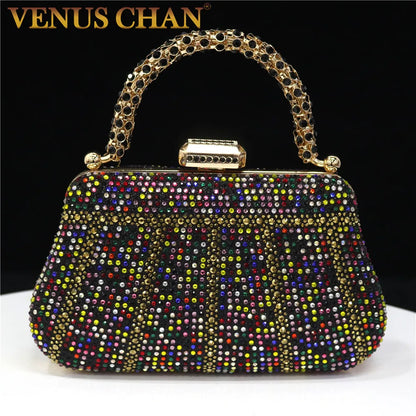 Exquisite Evening Bag With Diamond Design Fashion Handle Clutch Rhinestone Embellished Long Chain Bag