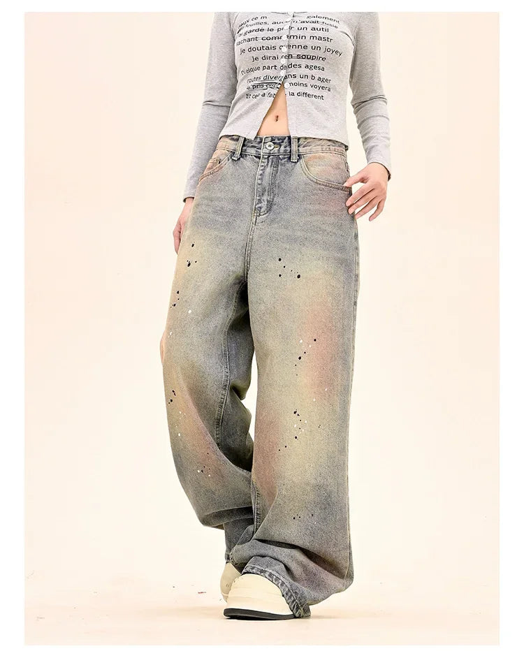 American Fashion Tie-Dye Graffiti Straight Leg Wide Jeans Straight Leg Loose Jeans Hip-hop Street Baggy Jeans
