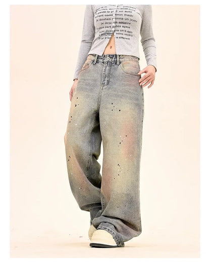 American Fashion Tie-Dye Graffiti Straight Leg Wide Jeans Straight Leg Loose Jeans Hip-hop Street Baggy Jeans