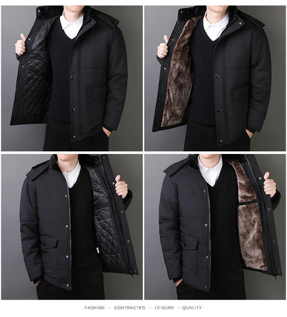 Men Mid-Length Thick Warm Waterproof Hooded Parka Windbreaker Military Fleece