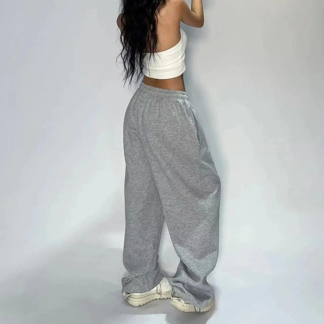 Y2K Baggy Pants Pocket Elastic Waist Oversized Wide Leg Pant Casual Streetwear
