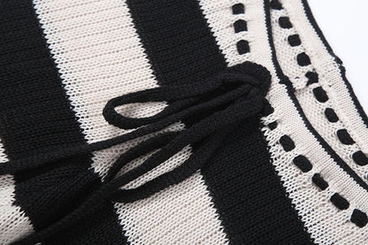 Kliou Stripe Patchwork Long Pants Woman Autumn Trend Crochet Shirring Elastic High Waist Skinny Peach Hip Street Style Bottoms