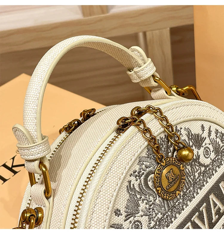 Light luxury brand embroidered small round bag designer high-end single shoulder crossbody bag