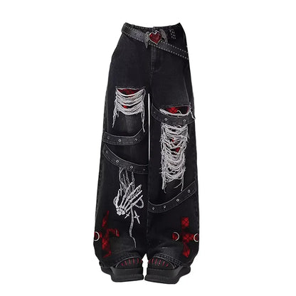 Women's Black Gothic Baggy Jeans Y2K Japanese Harajuku High Street High Waist Fashion Loose Wide Leg Retro Jeans Clothing 2025