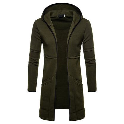 Men Women Overcoats Solid Color Loose Long Sleeve Hooded Long Cardigan