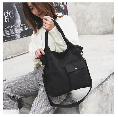 Fashion Canvas Bags Students Handbag Shoulder Bag Large Capacity Solid Color Totes Shopper Bag Casual Female CrossBody 2024