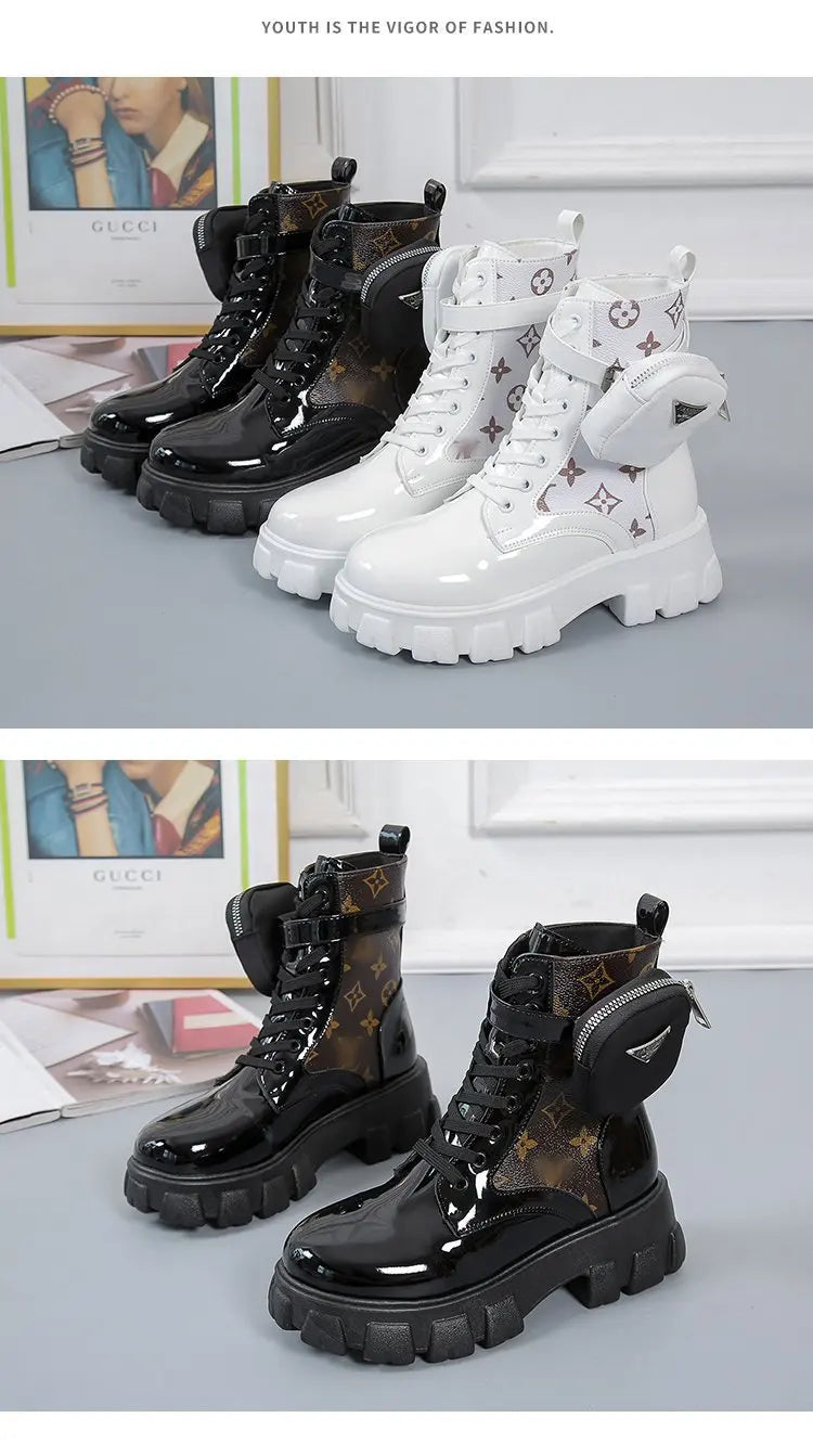 BLACK and White Ankel Boots Goth Platform Boots Snow Booties Woman