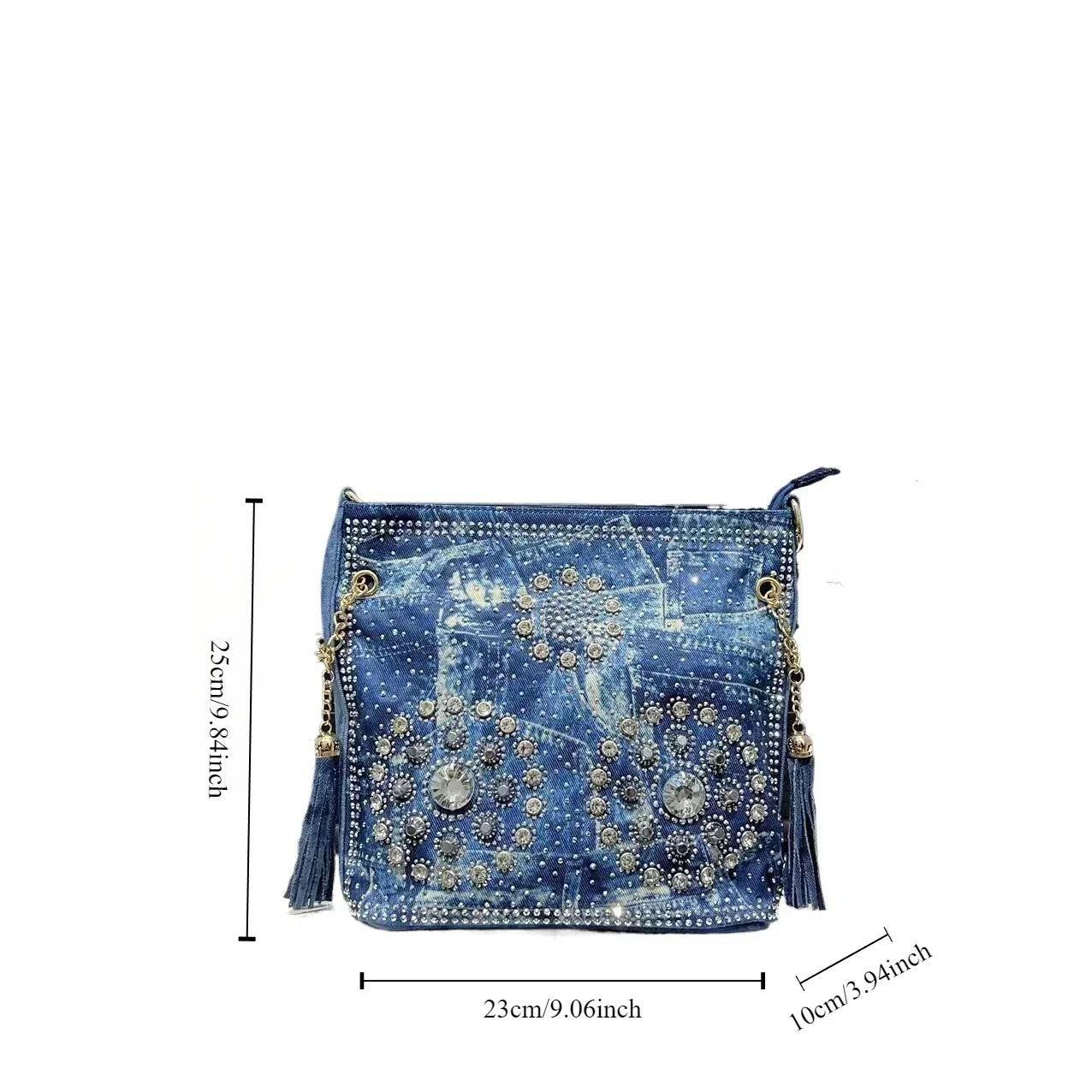 Gradient Diamond Elegant Shoulder Bag Large Capacity Diamond Denim Handbag