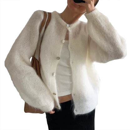 Ladies V-Neck Button Up Cardigan Cozy Lightweight Knit Sweater with Pockets