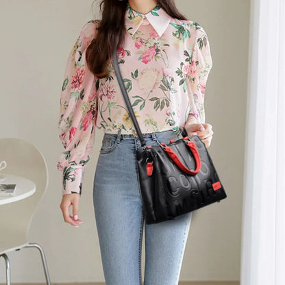 2-layer pockets Letter Printing Luxury Handbags Women Leather Bags Vintage Ladies Shoulder Crossbody Bags for Women Tote Bag