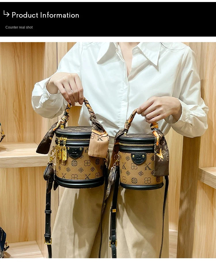 Light luxury brand women's handbag high-end sense contrasting color shoulder bag bucket bag