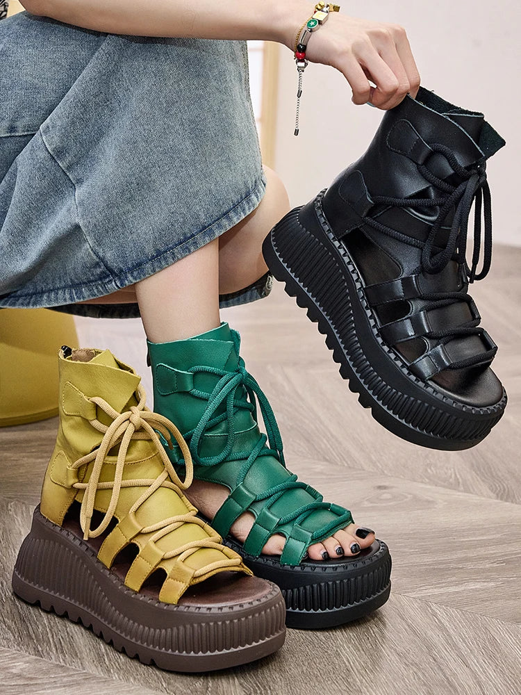 7.5cm Genuine Leather Women Sandals Loafer Shoes Platform Wedge Comfy Hollow ZIP Summer Rubber Peep Toe Retro Flats Ankle BootS yellow / 36 yellow / 37 yellow / 35 yellow / 36-yellow / 37-yellow / 35-yellow / 40-black / 35-yellow / 38-yellow / 39-black / 38-black / 39-black / 36-black / 37-green / 36-green / 37-black / 40-green / 35-green / 40-green / 38-green / 39-