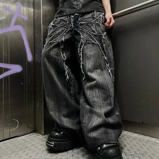 Gothic Retro Oversized Baggy Fit Unisex Mopping Pants Y2K Spider Embroidered Patch Hip Hop Streetwear