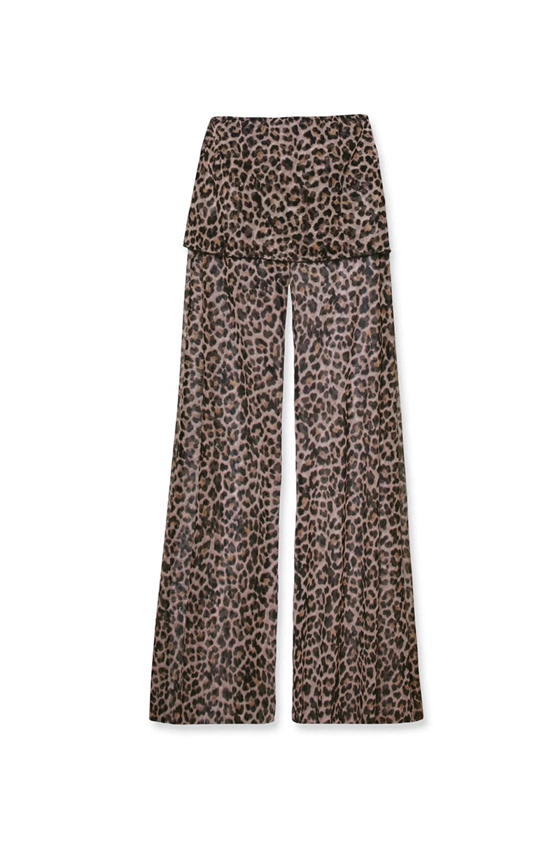 Mesh Leopard Print Trousers High Waist Print Wide Leg Pants Printed
