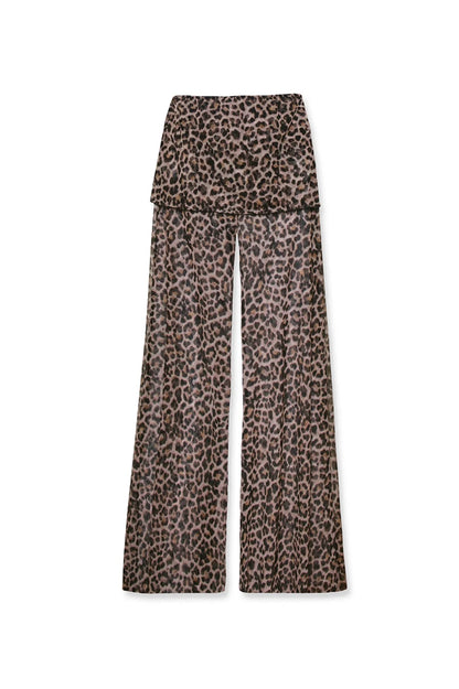 Mesh Leopard Print Trousers High Waist Print Wide Leg Pants Printed