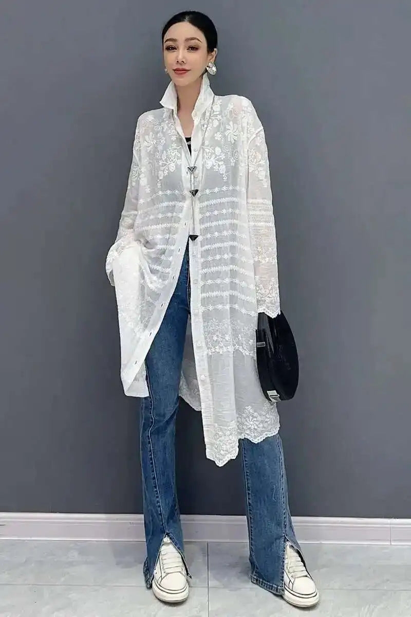 Long Sleeve Blouse Sunscreen Overcoat Trendy Casual Loose Women's Long Shirt